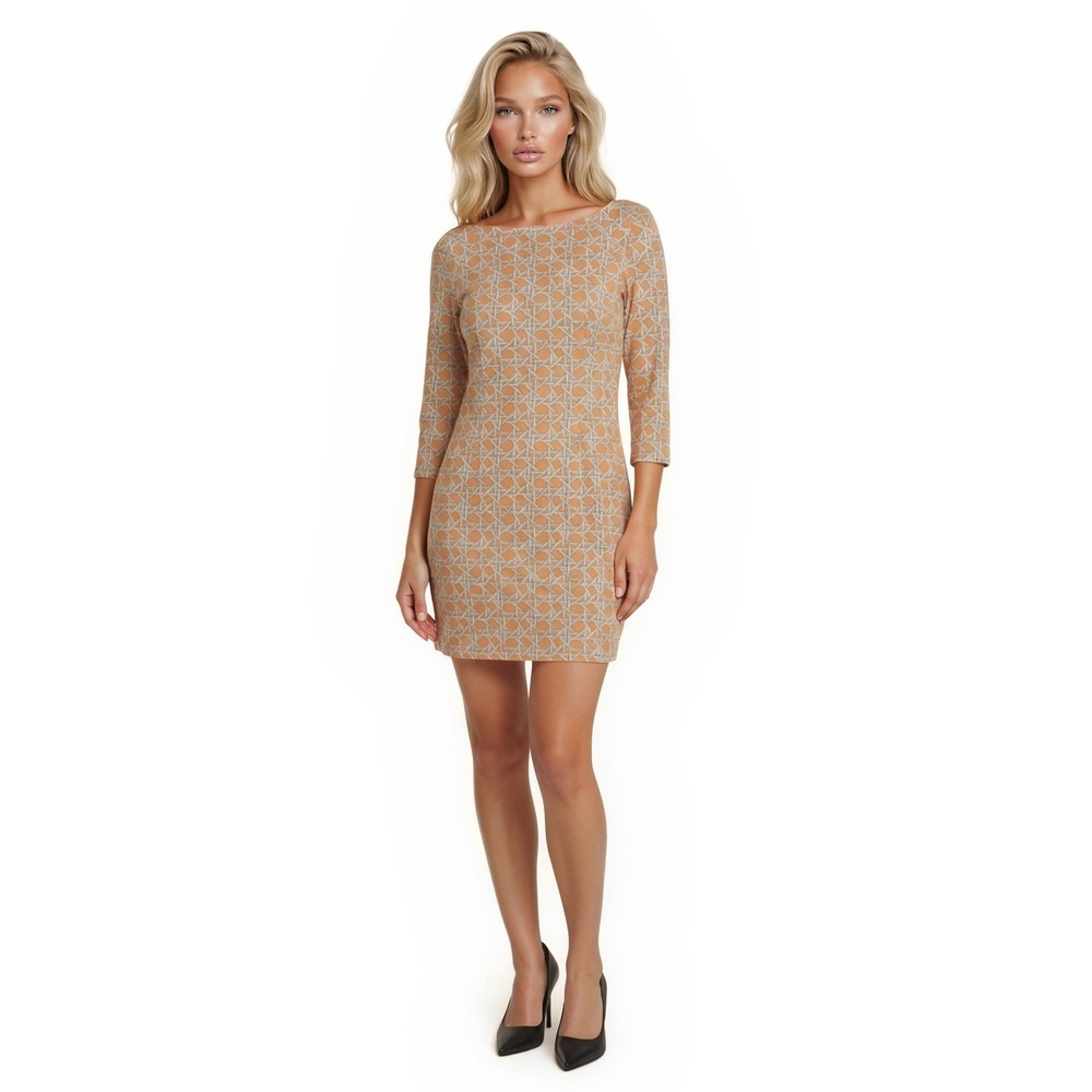J.McLaughlin Sheath Dress Women's Small Geometric Lattice 3/4 Sleeve Catalina‎